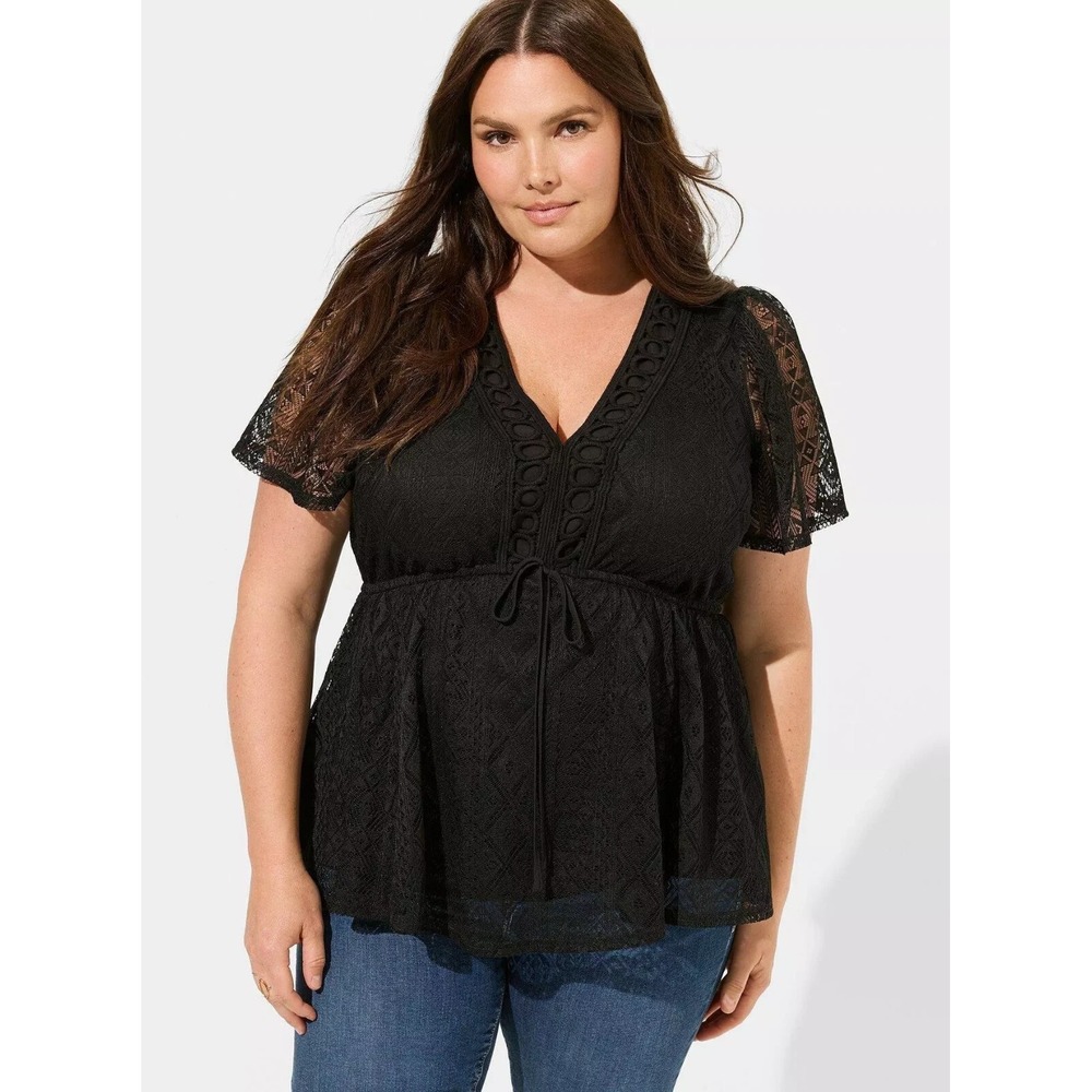 Torrid Womens‎ Babydoll Top Size 4X Black Lace Crochet Boho Dark Romantic